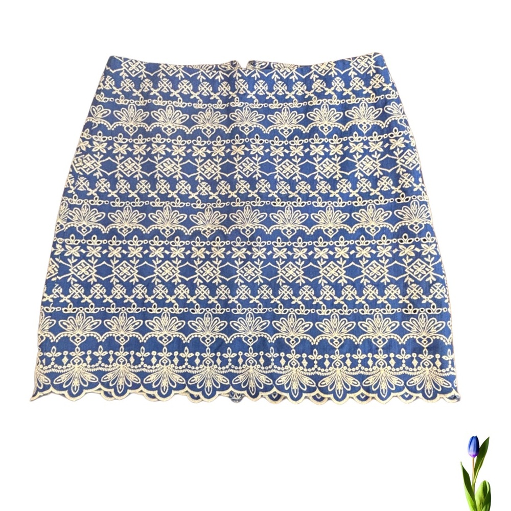 Blue and White Embroider Mini Skirt Loft Size 0